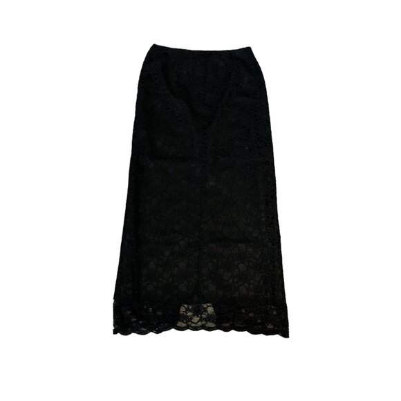 LACE Long Black Maxi Skirt Lined 17" Back Slit Waist 15" Estimate Size M - Picture 4 of 7